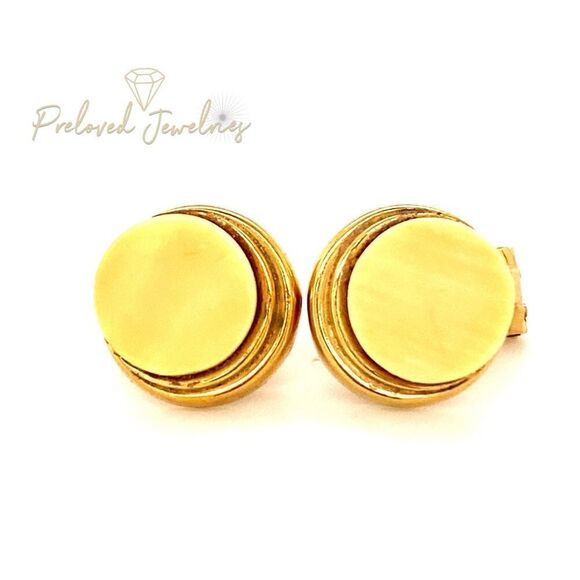 14k Round Stone Omega Clip Pierced Earrings - Picture 1 of 12